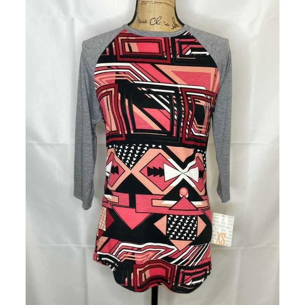 LuLaRoe Randy Baseball T Shirt Womens XS Multicolor Geometric 3/4 Sleeve Crew - Picture 4 of 11